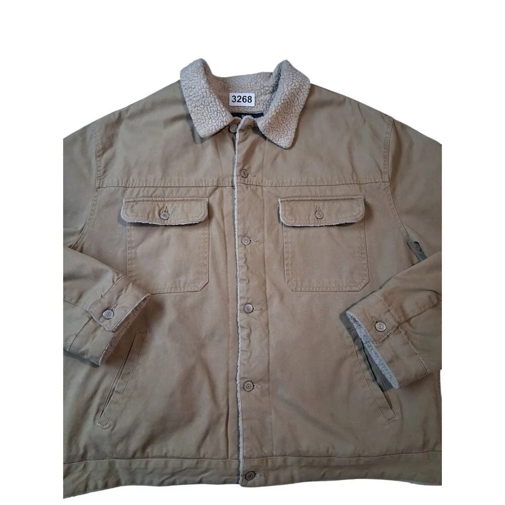 Y2K Vintage Gap Mens XXL Khaki Canvas Sherpa Lined Trucker Chore Barn Jacket‎